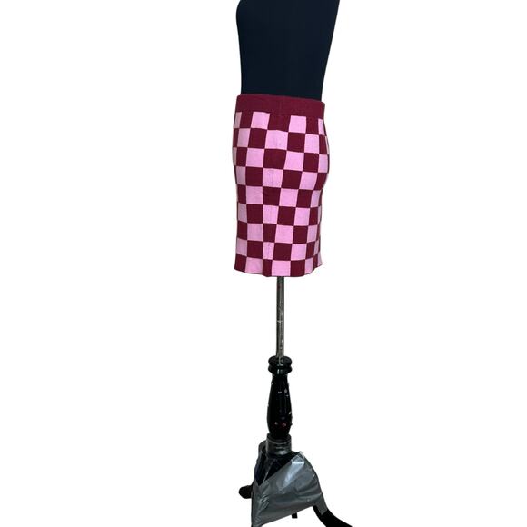 Forever 21 red pink checkers pull on knit mini skirt size M - Picture 7 of 14